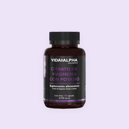 Frasco de Citrato de Magnesio con Potasio de Vida Alpha, 100 cápsulas de 920 mg