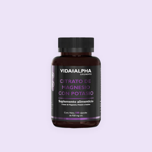Frasco de Citrato de Magnesio con Potasio de Vida Alpha, 100 cápsulas de 920 mg
