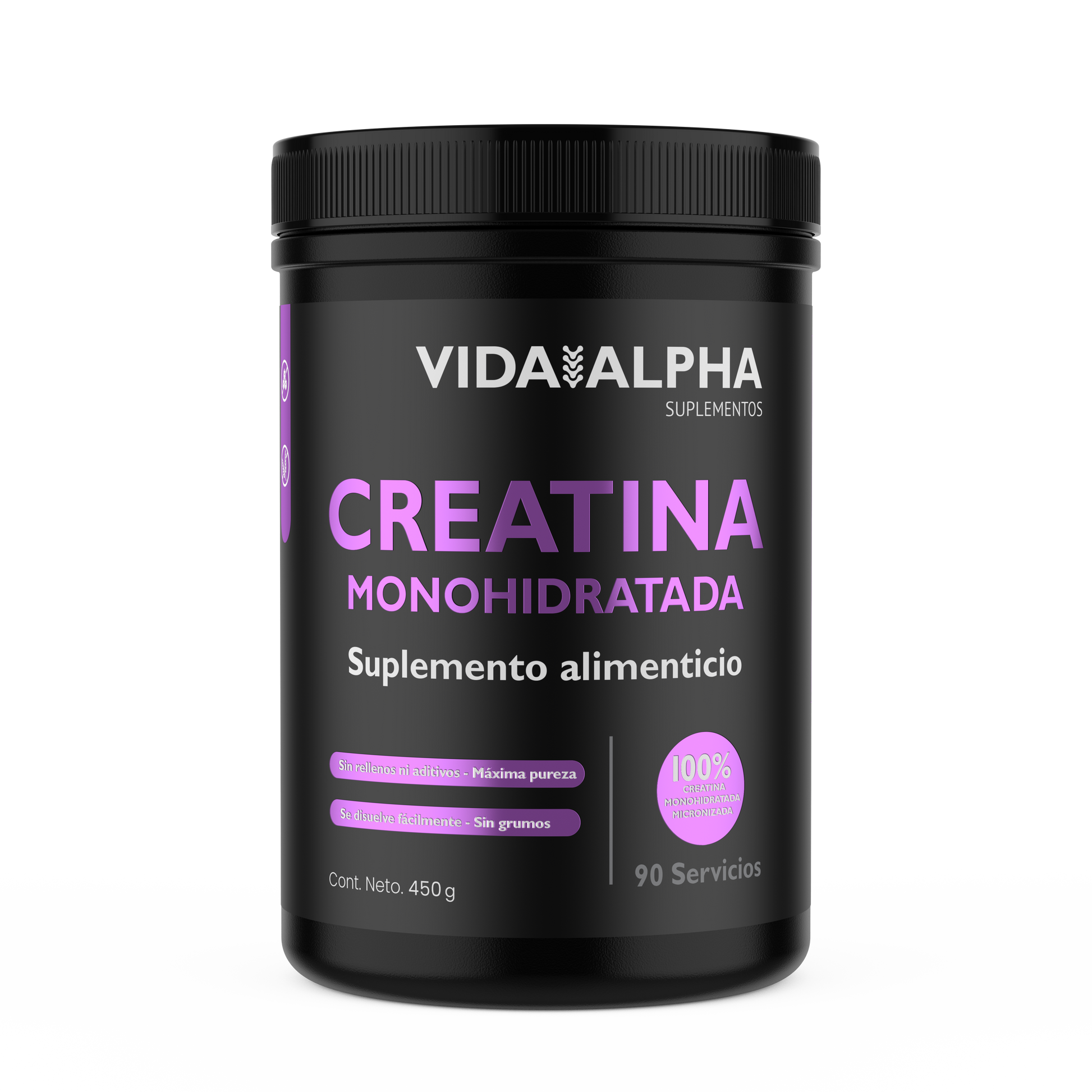 Creatina Monohidratada Micronizada Vida Alpha - vista frontal del frasco